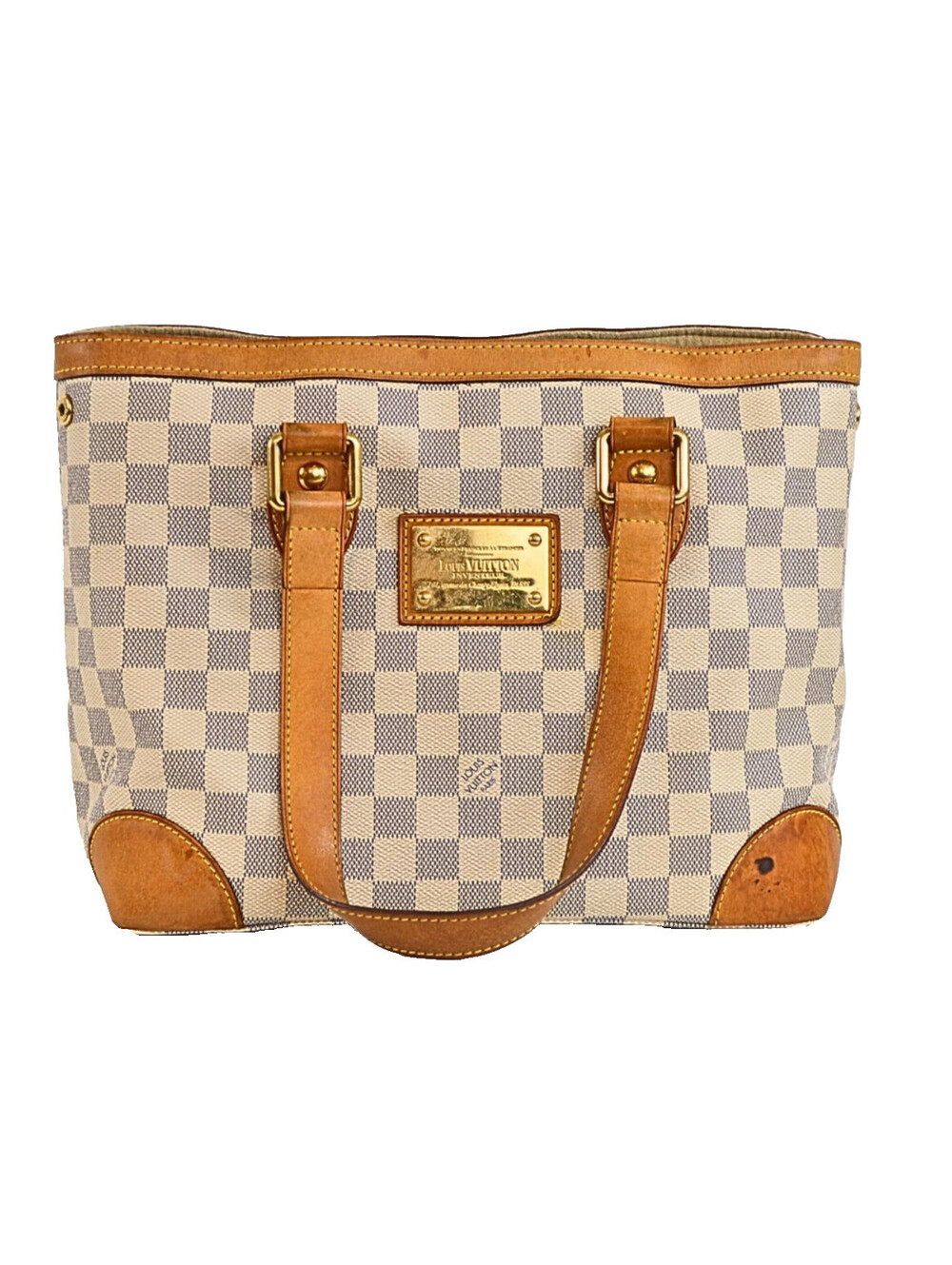 Louis Vuitton Hampstead PM Damier Azur Tote Bag Canvas Gold Inventeure Plate
